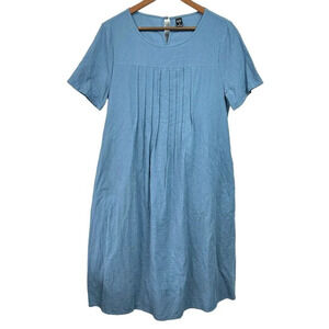 Emery Rose Blue Cotton Midi Dress Womens Size M Pintuck Accent Short Sleeve